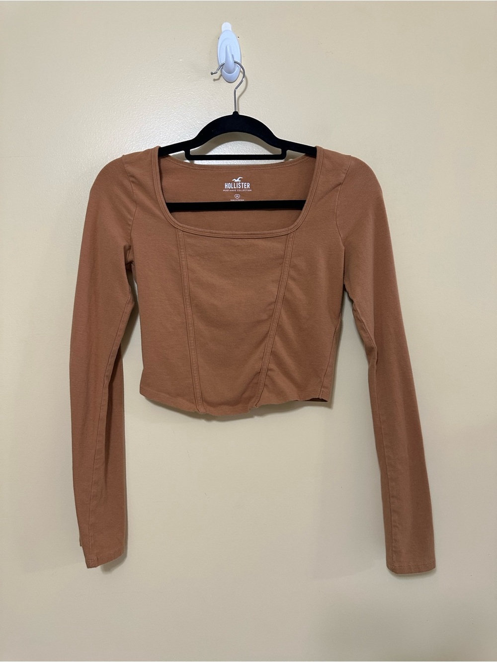 Hollister Square Neck Cropped Long Sleeve Top Bell Sleeves Corset Stitch Women M
